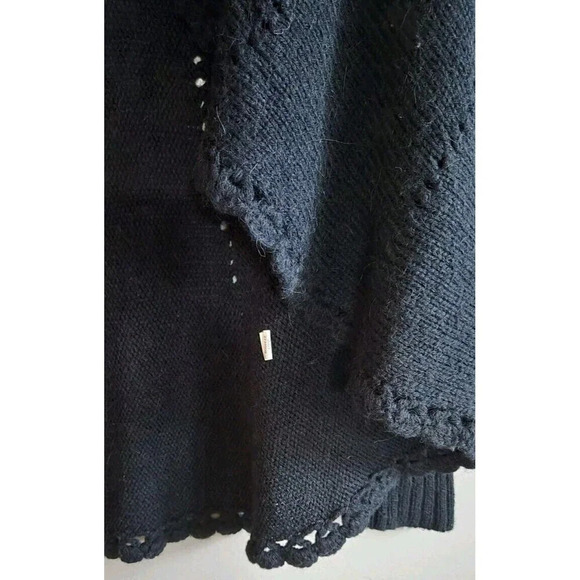 Lucky Brand Open Cardigan Women's Small Black Alpaca Wool Scalloped Edge Flowy - Picture 4 of 8